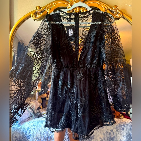 Fashion Nova Black Embroidered Romper - Picture 1 of 7